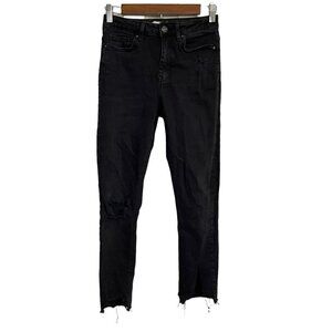 Forever 21 Womens Black Distressed Raw Chewed Hem High Rise Skinny Jeans Size 25